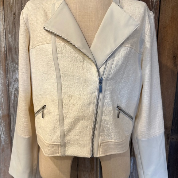 NWT CHICO’S Moto Jacket Size 2 (US 12) MSRP $149 Winter Wheat Cream with Pockets - Picture 15 of 16